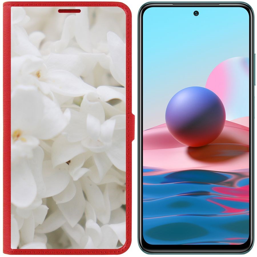 

Чехол-книжка Krutoff Eco Book для Xiaomi Redmi Note 10 Белые лилии (красный)