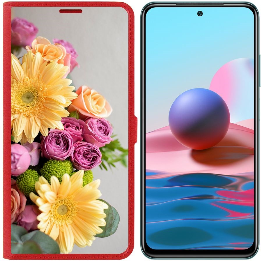 

Чехол-книжка Krutoff Eco Book для Xiaomi Redmi Note 10 Букет (красный)