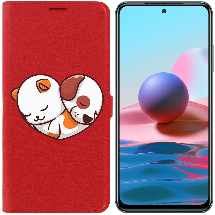 

Чехол-книжка Krutoff Eco Book для Xiaomi Redmi Note 10 Котёнок и Щенок (красный)