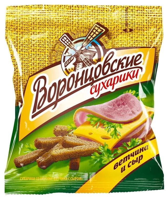 Сухарики ржано-пшеничные Воронцовские со вкусом ветчина с сыром, 40 г