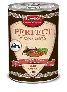 

Консервы для собак SLAVIKA PERFECT, с кониной, 12 шт по 340 г