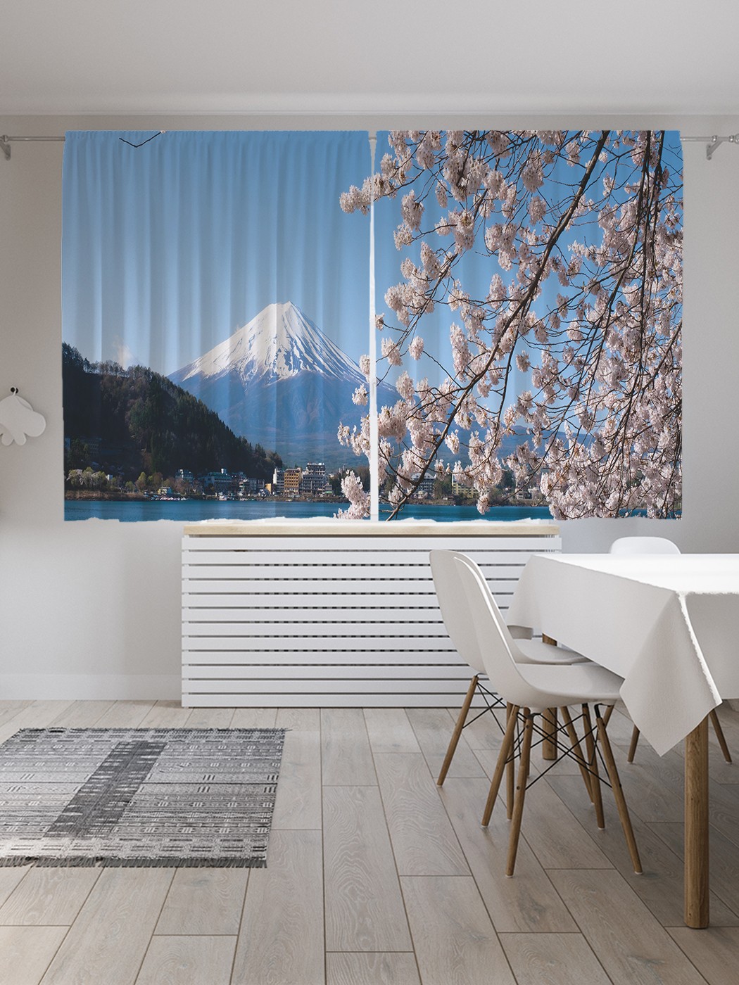 

Классические шторы JoyArty "Сакура на фоне Фудзиямы", Oxford DeLux, 2 полотна 145x180 см, Сакура на фоне Фудзиямы