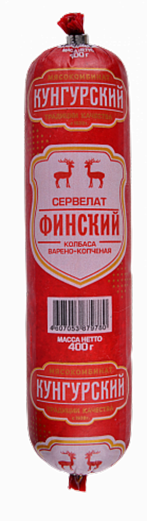 

Колбаса Мясокомбинат Кунгурский Сервелат Финский варено-копченая 400 г