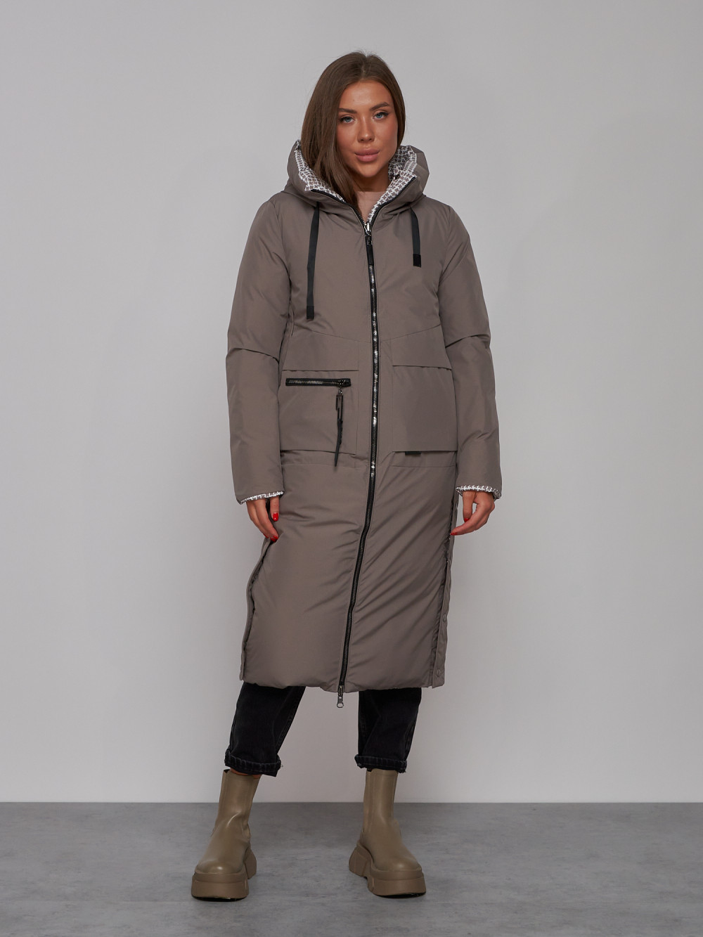 Пальто женское MTFORCE 13343 коричневое XL