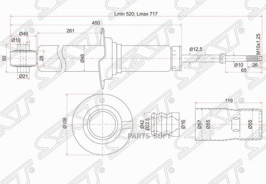 

SAT ST-52611-S1A-G21 Стойка задняя HONDA ACCORD/WAGON 97-03 LH=RH 1шт