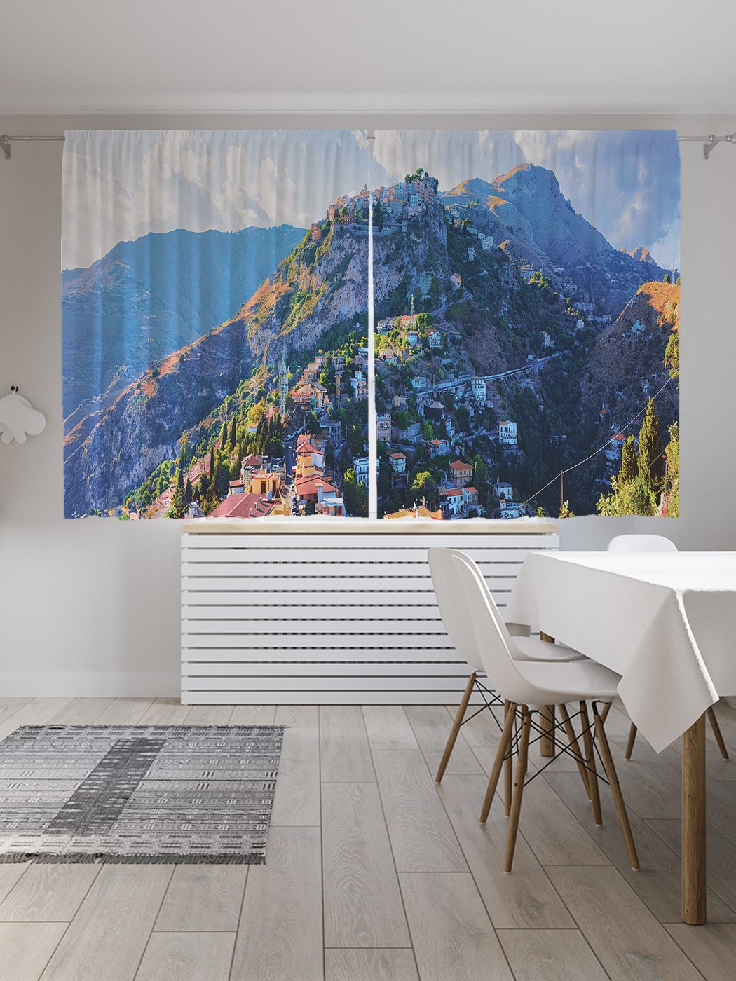 

Классические шторы JoyArty "Город в горах", серия Oxford DeLux, 2 полотна 145x180 см, Город в горах