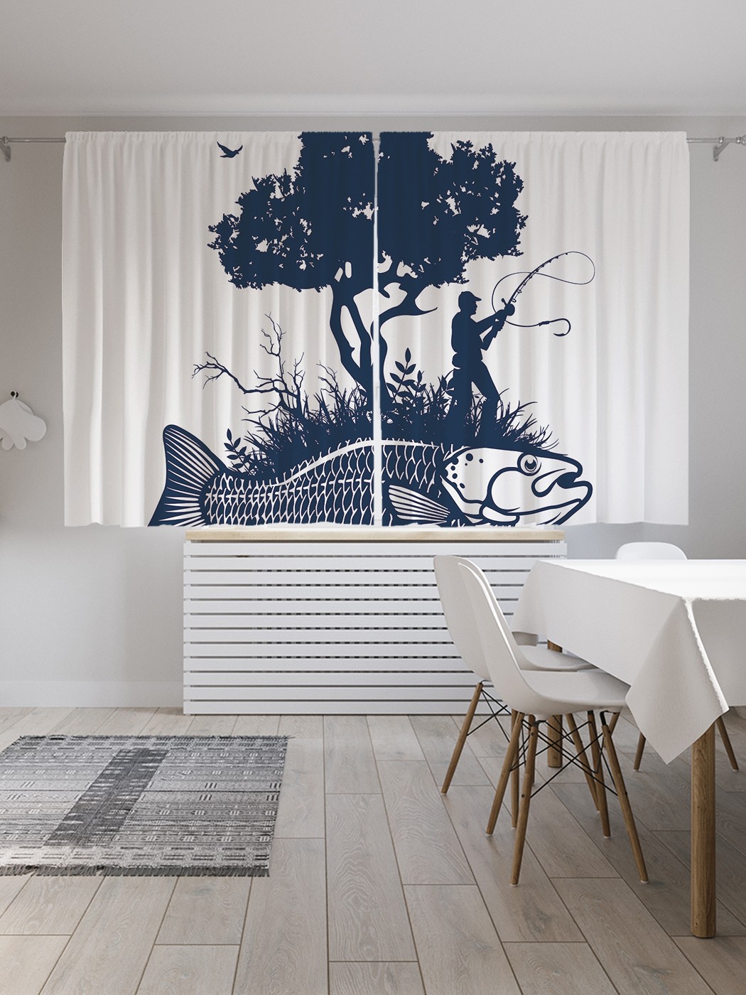фото Классические шторы joyarty "рыбалка на рыбе", серия oxford delux, 2 полотна 145x180 см
