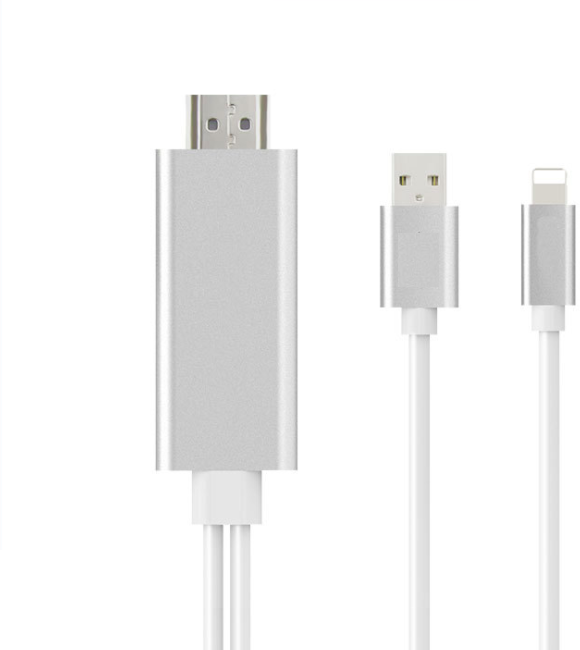 фото Кабель для iphone lightning - hdmi, серебряный box 69