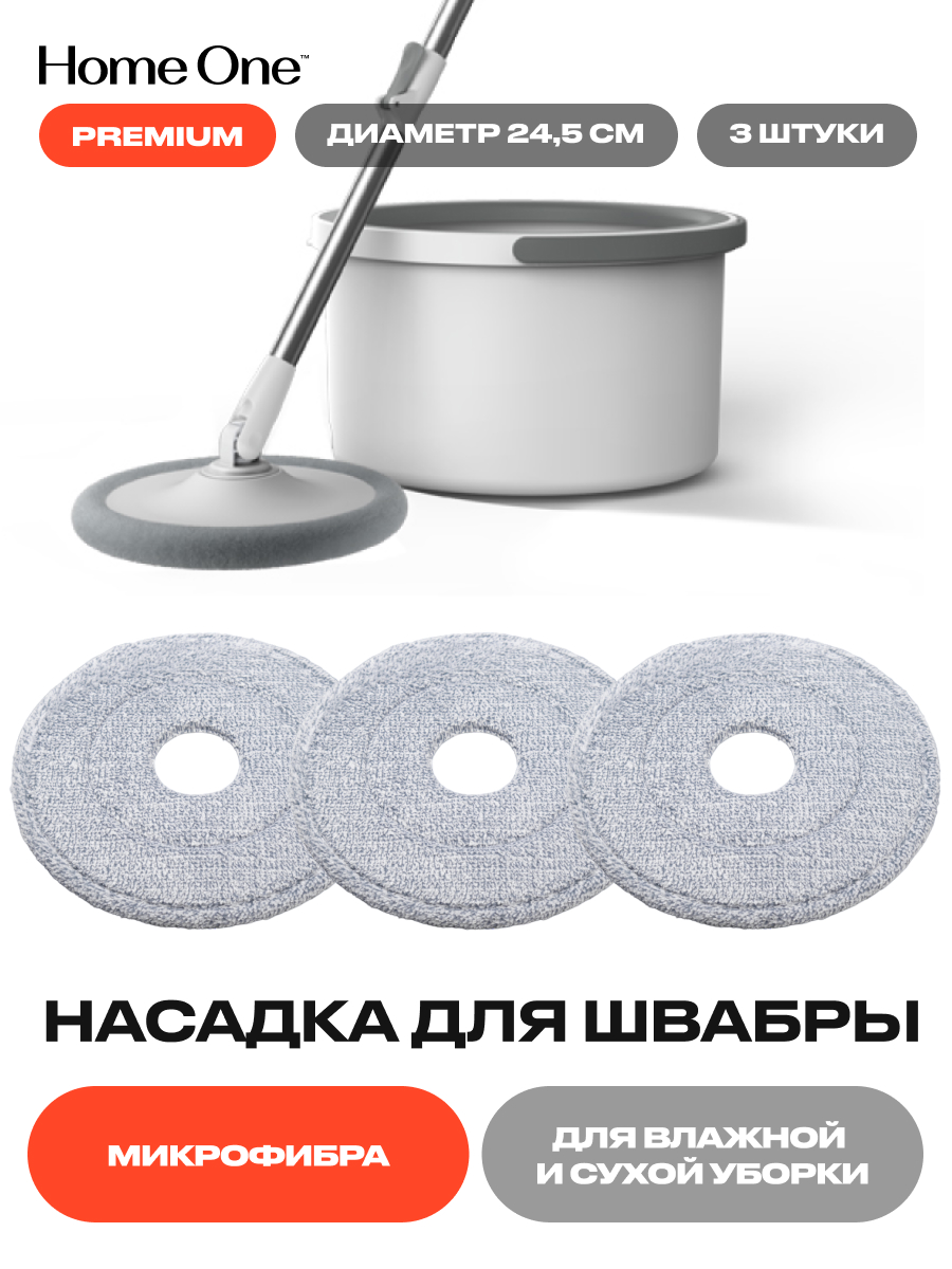 

Сменные насадки для швабры Home One 3 шт, Серый