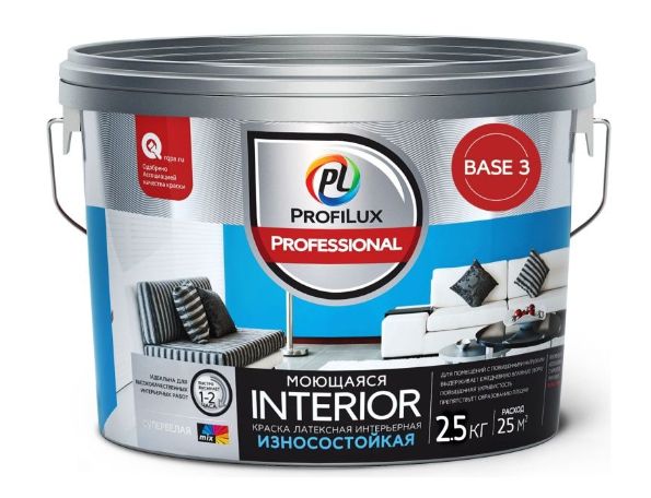 Краска для стен и потолков для влажных помещений латексная Profilux Professional Interior