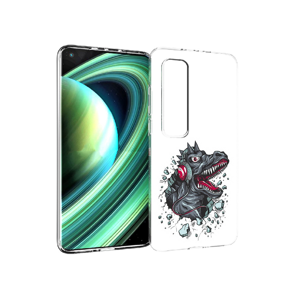 

Чехол MyPads Tocco для Xiaomi Mi 10 Ultra Нарисованный динозавр в наушниках, Прозрачный, Tocco