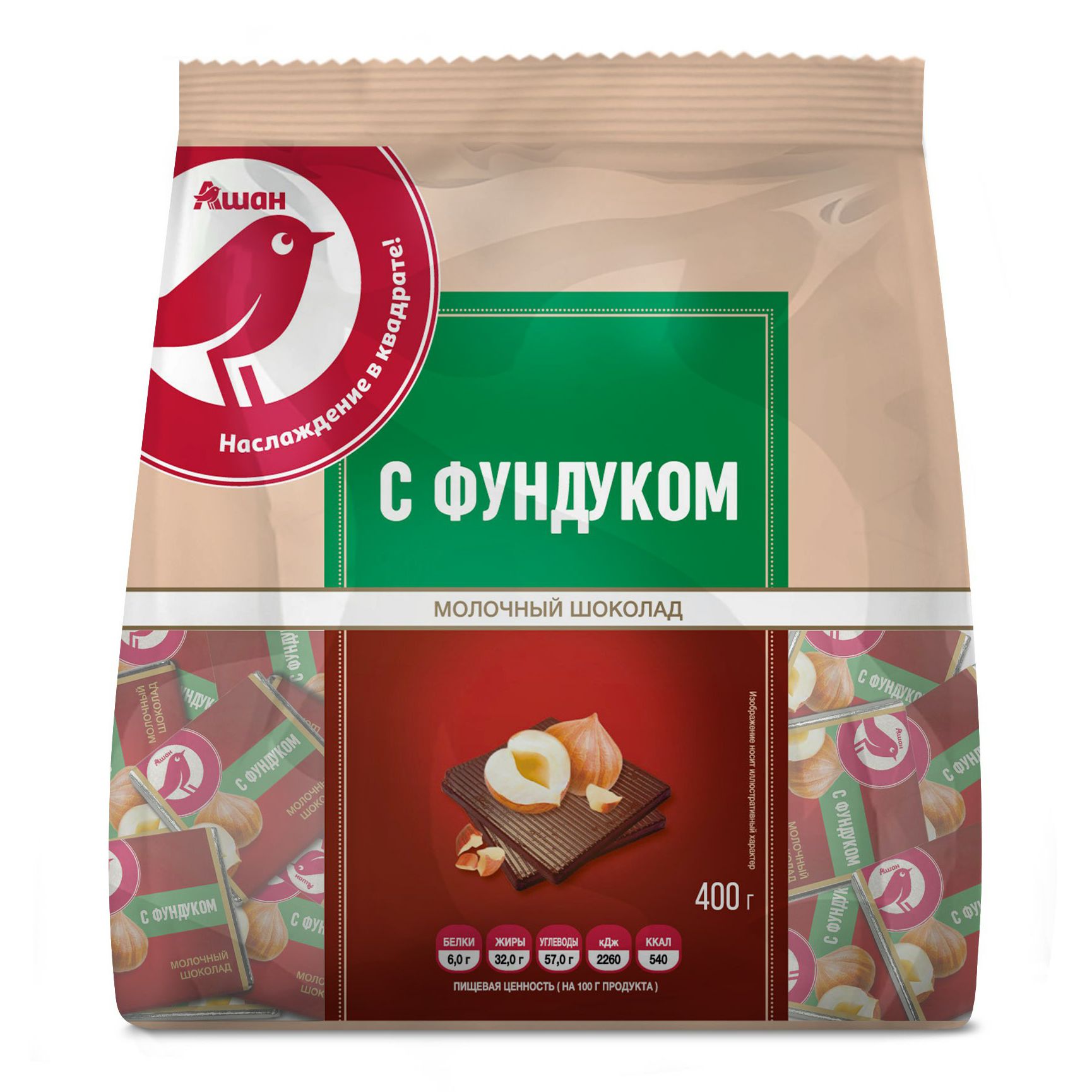 

Шоколад АШАН Красная птица молочный с фундуком 400 г