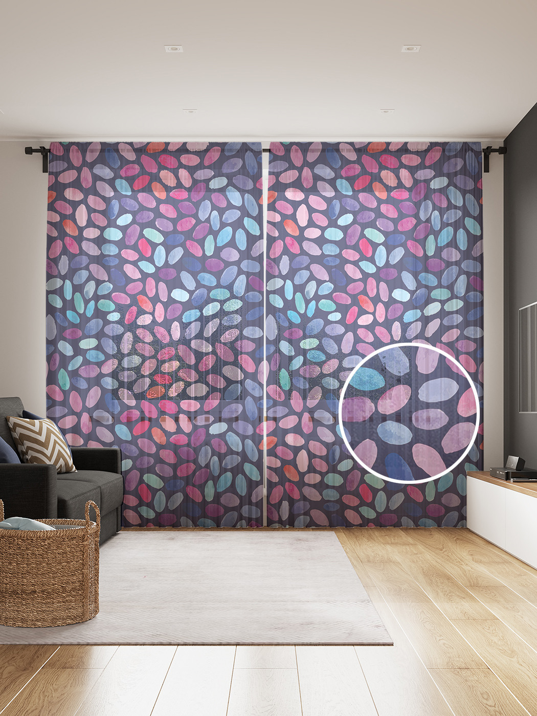 

Фототюль JoyArty "Листовидный витраж" 145x265см (2 полотна со шторной лентой + 50 крючков), Листовидный витраж