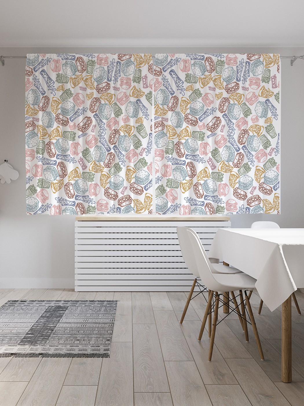 

Классические шторы JoyArty "Графический фастфуд", серия Oxford DeLux, 2 полотна 145x180 см, Графический фастфуд