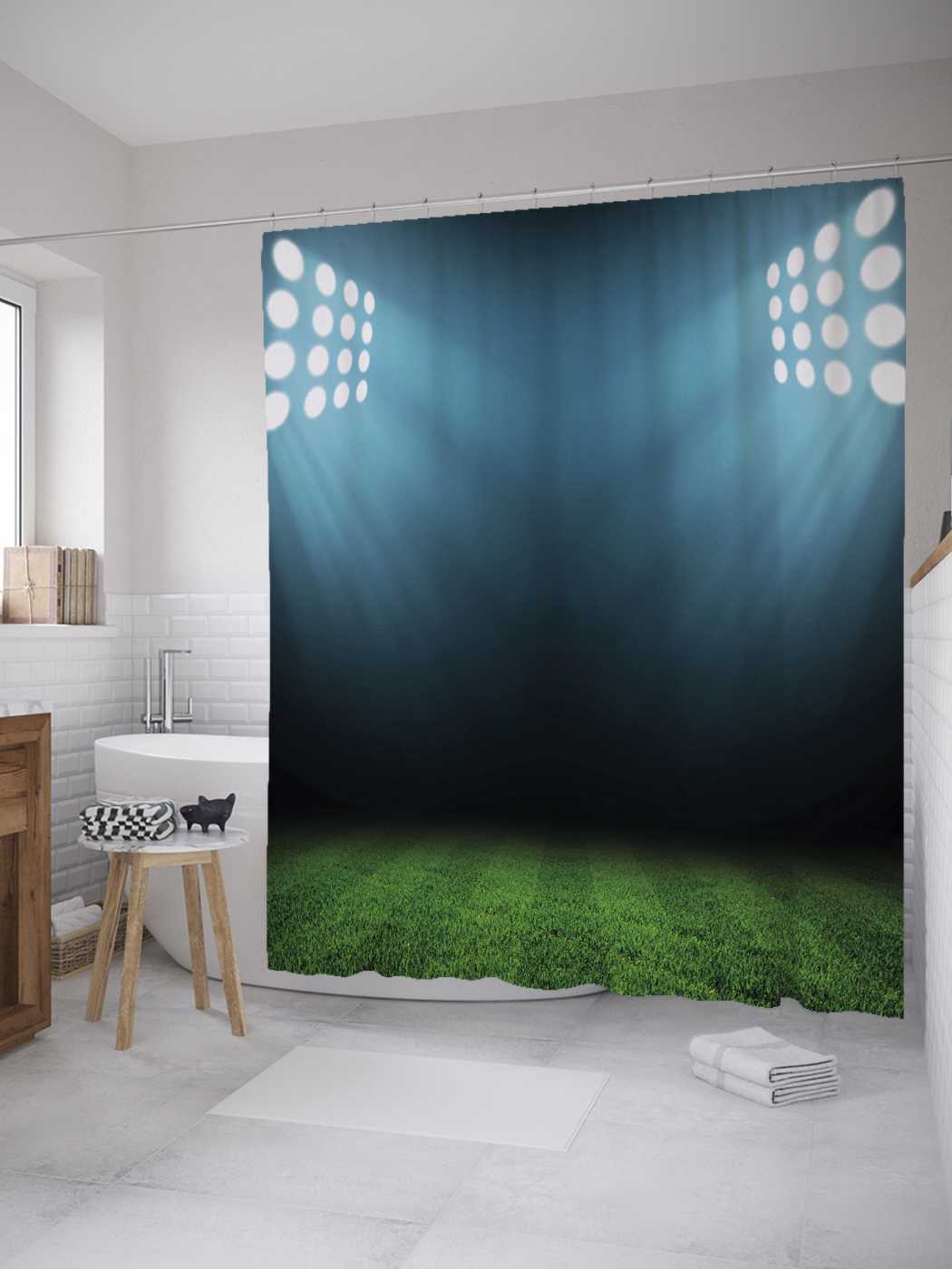 

Штора (занавеска) для ванной JoyArty "Освещение стадиона" из сатена, 180х200 см с крючками, Розовый