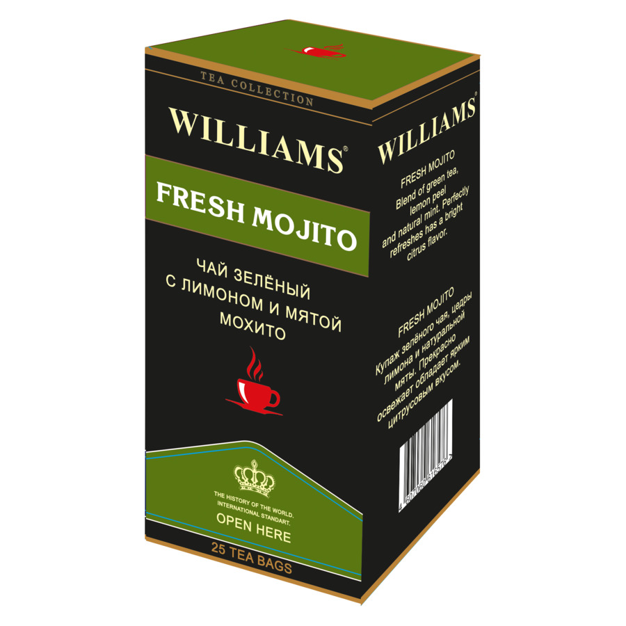 Чай зелёный Williams Fresh mojito с лимоном и мятой, 25 пакетиков