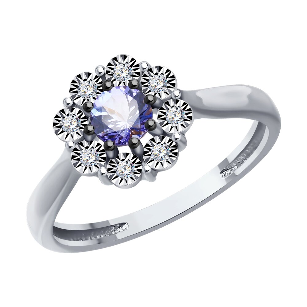 

Кольцо из белого золота р. 18,5 Diamant 52-210-01817-2, бриллиант\танзанит, 52-210-01817-2