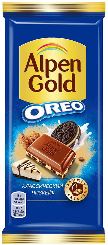 фото Шоколад alpen gold oreo классический чизкейк молочный, с сухим сыром и печеньем, 90 г