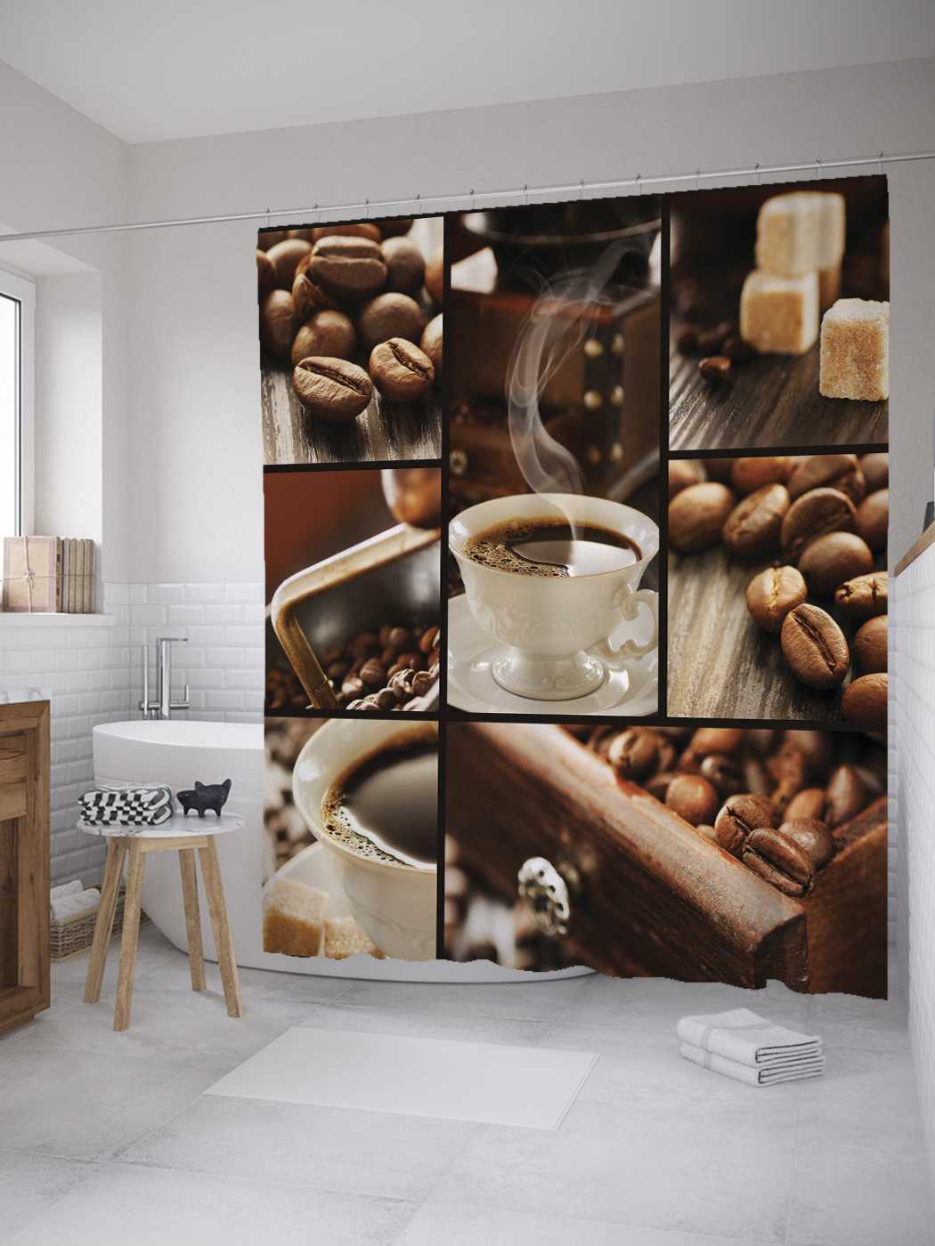 

Штора для ванной JoyArty "Кофейное блаженство" из сатена, 180х200 см с крючками, Розовый