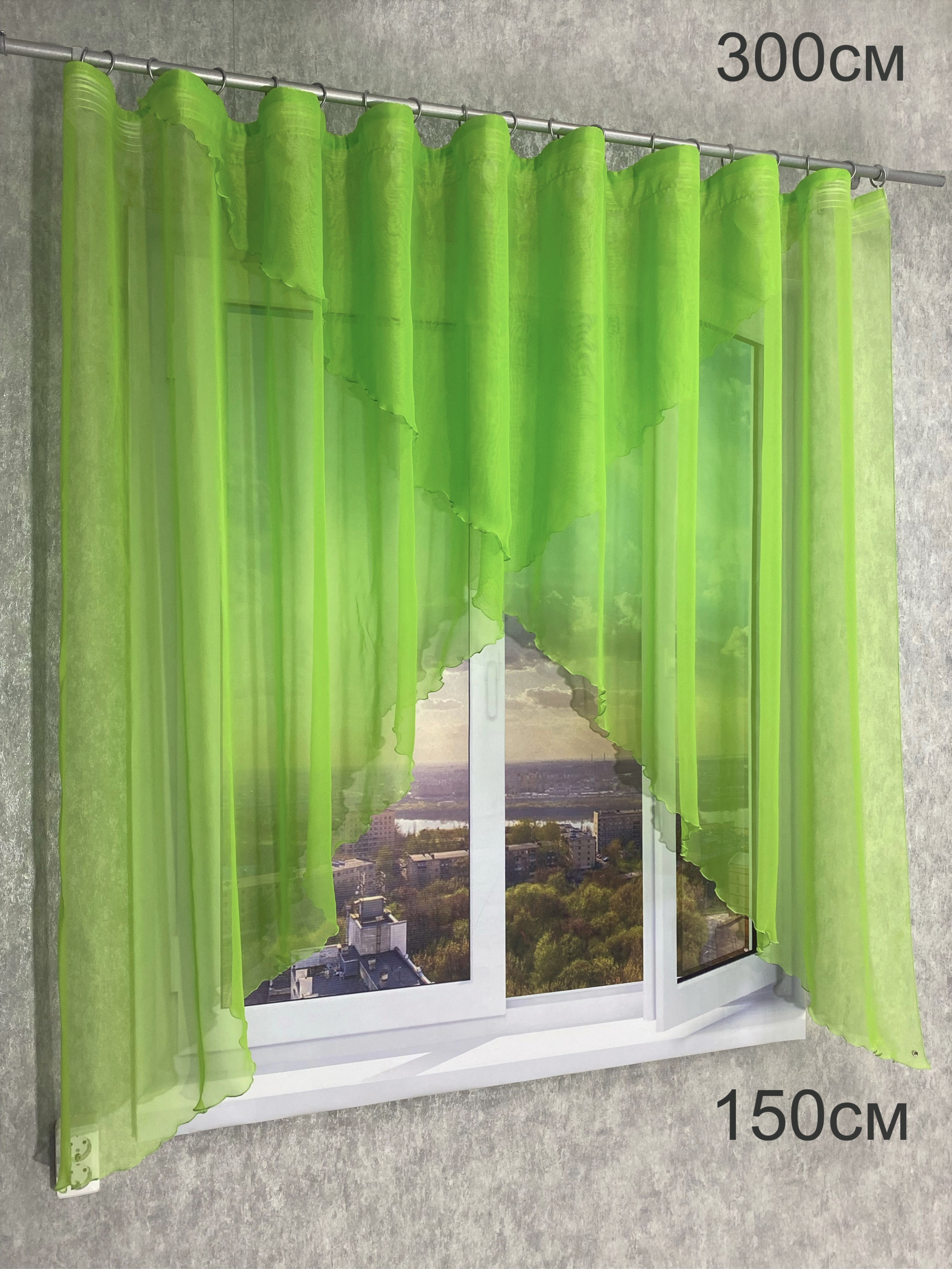 Тюль GlamCity Арка аркатреу/11, зеленый, 300x150 см, 1 шт