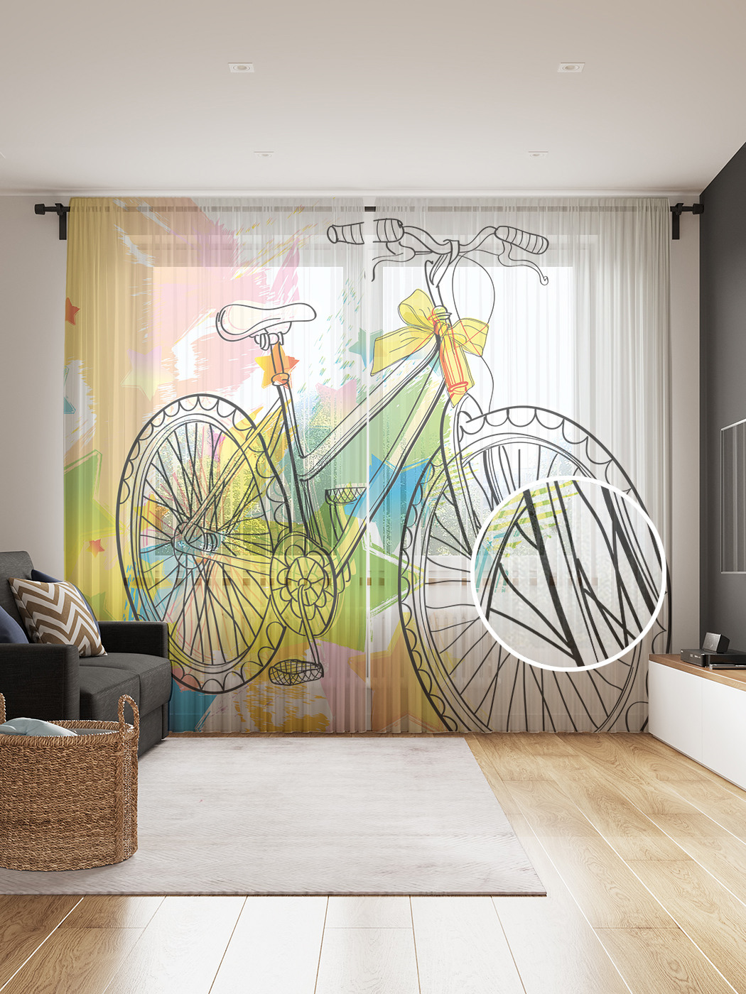 фото Фототюль joyarty "звездный велосипед" 145x265см (2 полотна со шторной лентой + 50 крючков)
