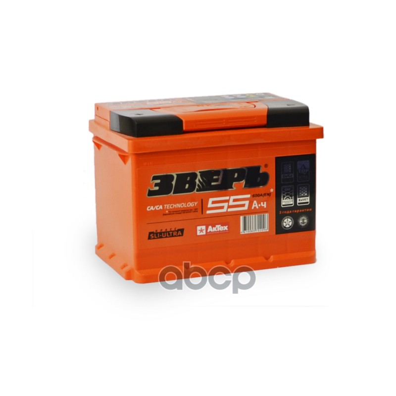 

Аккумулятор 55 А/Ч Прямая L+ 242x175x190 En530 А ЗВЕРЬ ZVK 55-3-L
