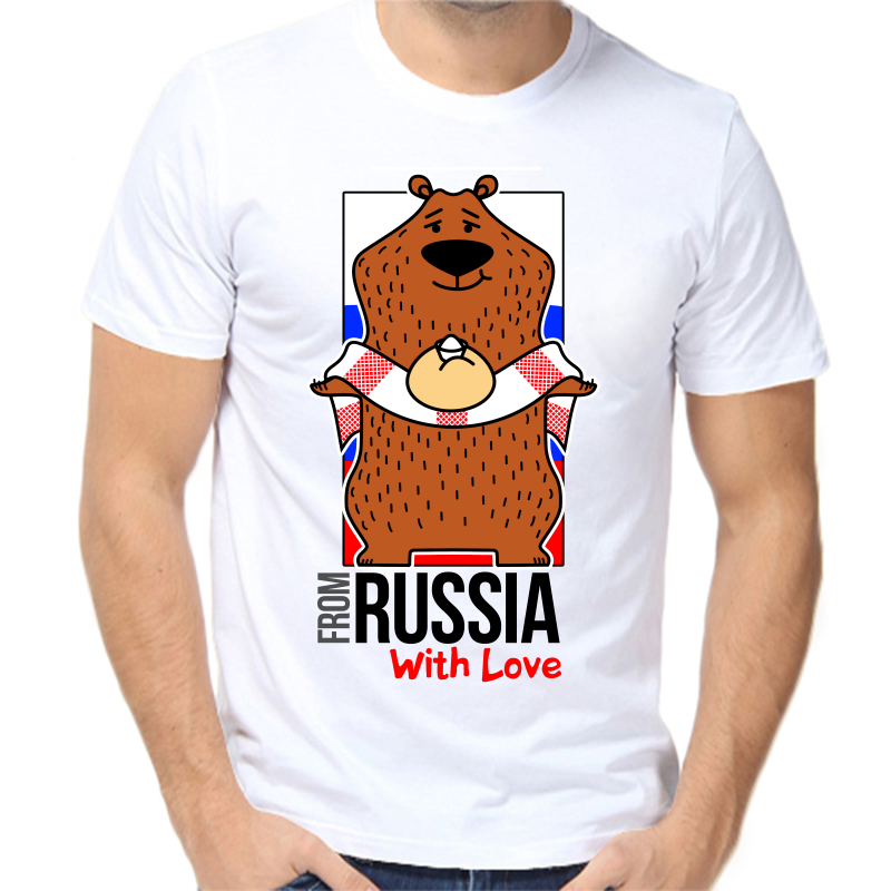 

Футболка мужская белая 46 р-р с надписью Россия from Russia with love 4, Белый, fm_from_russia_with_love_medved