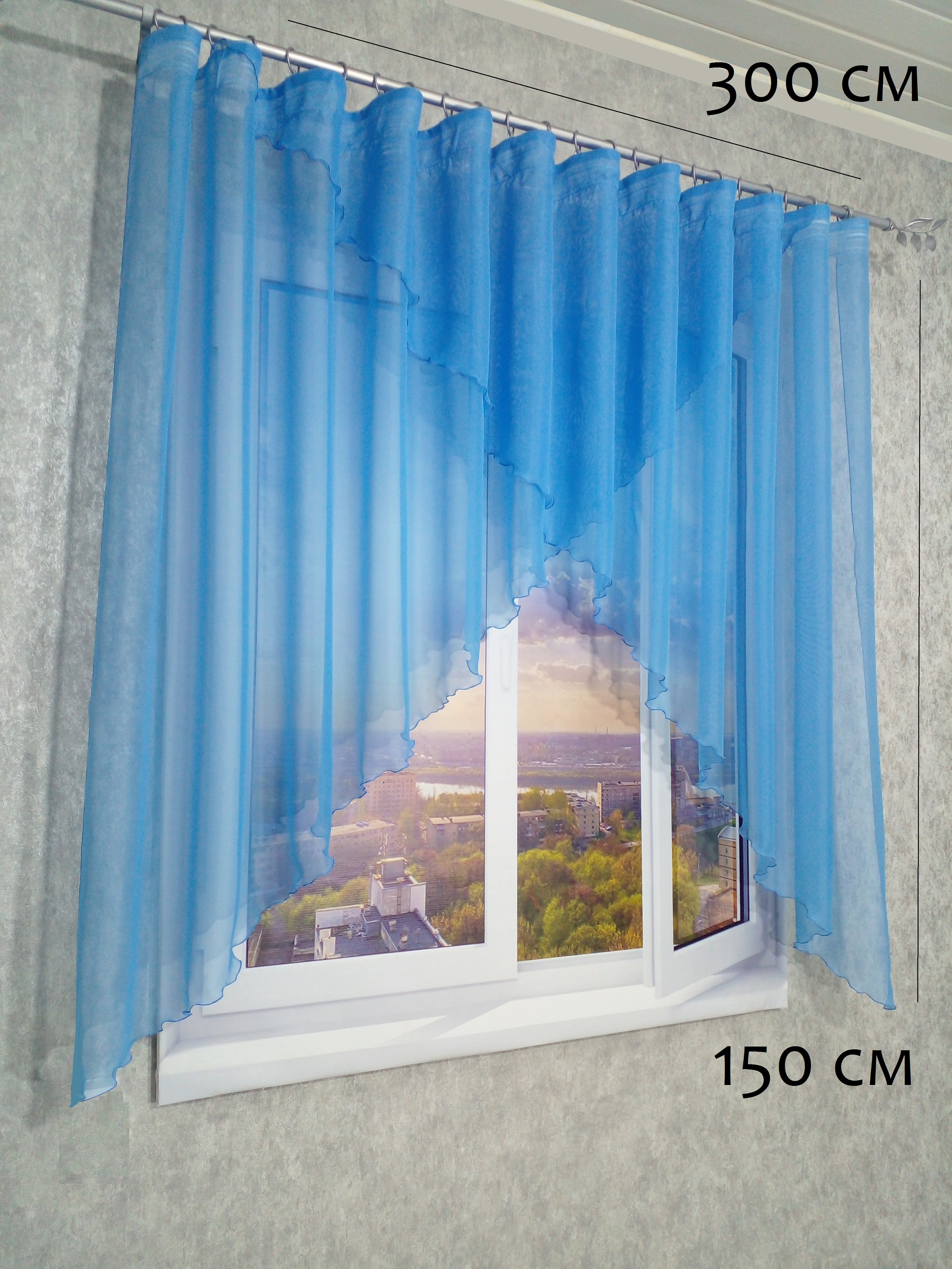 Тюль GlamCity Арка аркатреу/50, голубой, 300x150 см, 1 шт