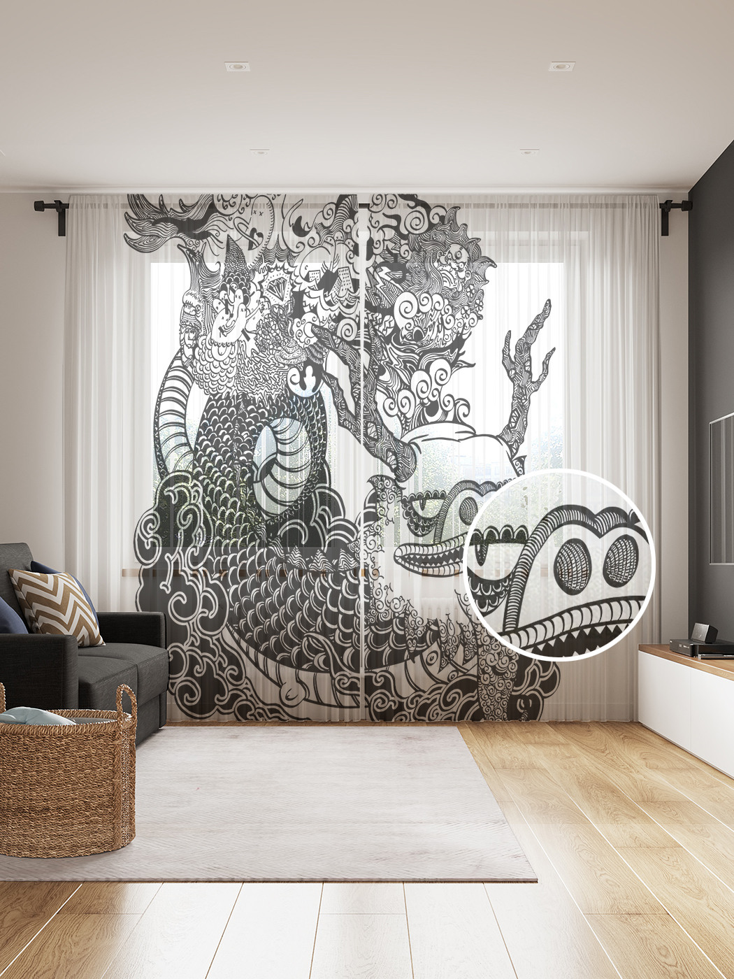 

Фототюль JoyArty "Азиатский дракон", 145x265см (2 полотна со шторной лентой + 50 крючков), Азиатский дракон