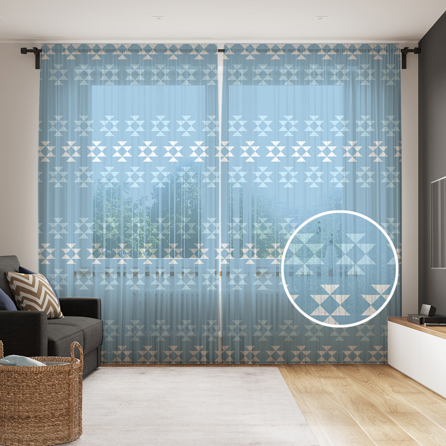 

Шторы и тюль JoyArty Африканский мотив tul_413934_145x265, Треугольные узоры на голубом фоне