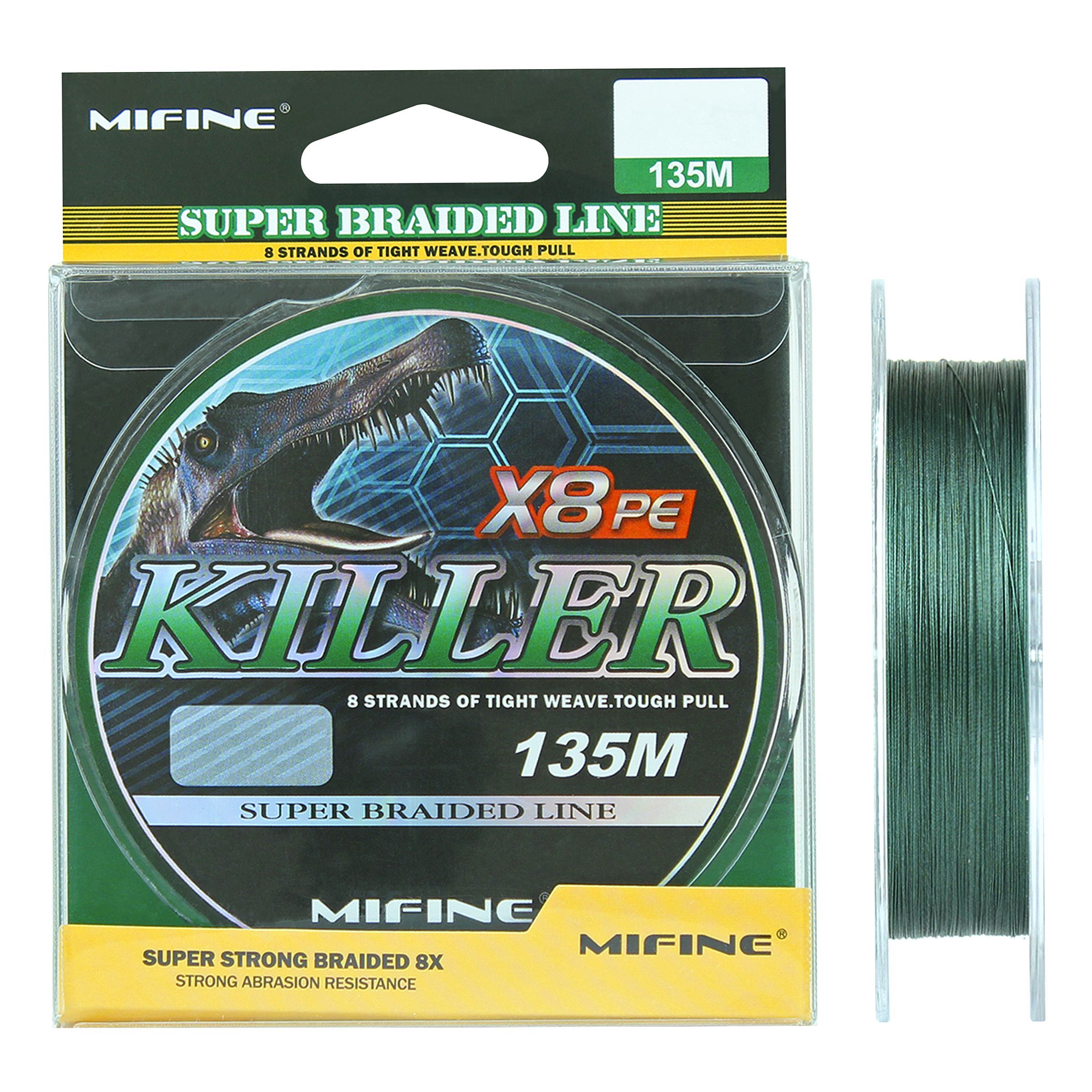 Шнур плетеный для рыбалки MIFINE KILLER X8PE 135м 0,28мм (зеленый); плетенка, шнур