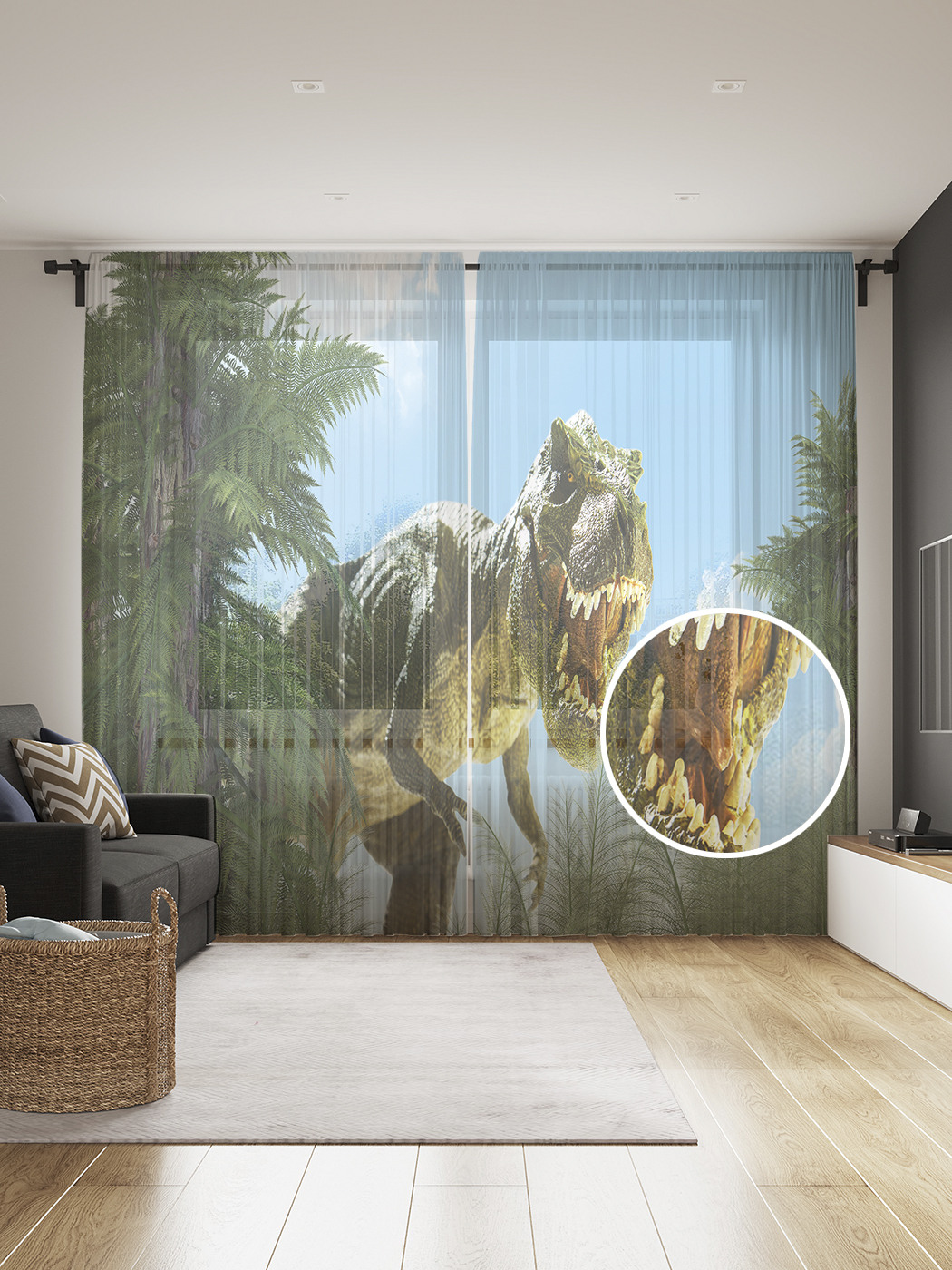 

Фототюль JoyArty "Хищный ящер", 145x265см (2 полотна со шторной лентой + 50 крючков), Хищный ящер