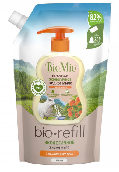 Купить Жидкое мыло с маслом абрикоса BioMio BIO-SOAP 500 мл Refill