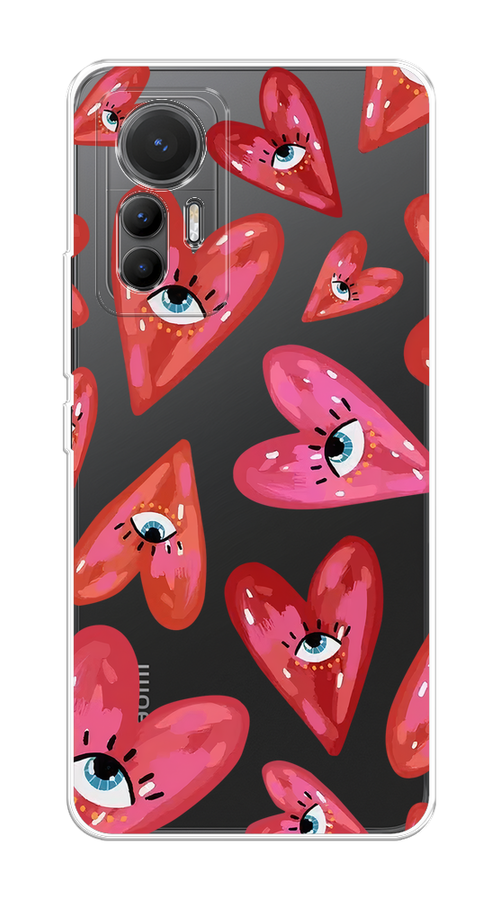 

Чехол на Xiaomi 12 Lite "Сердечки с глазами", Коричневый;красный;розовый, 315050-1