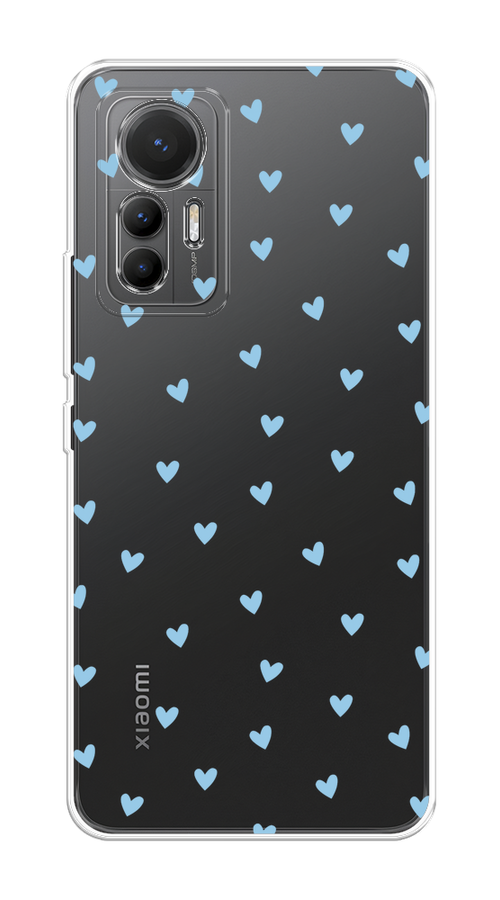 

Чехол на Xiaomi 12 Lite "Голубые сердечки паттерн", Голубой;прозрачный, 315050-1