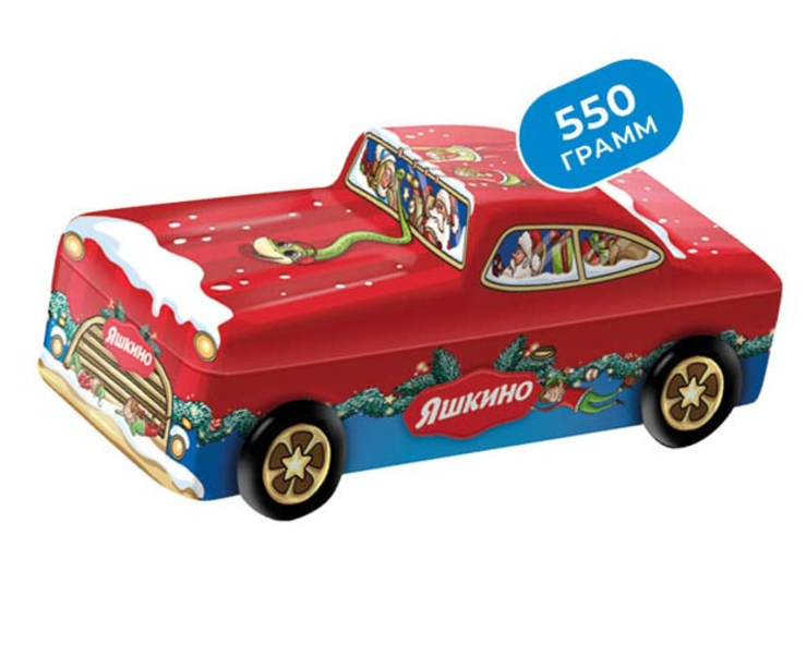 Сладкий подарочный набор Яшкино Новогодний подарок игрушка Ретромобиль с конфетами 550 г 1250₽