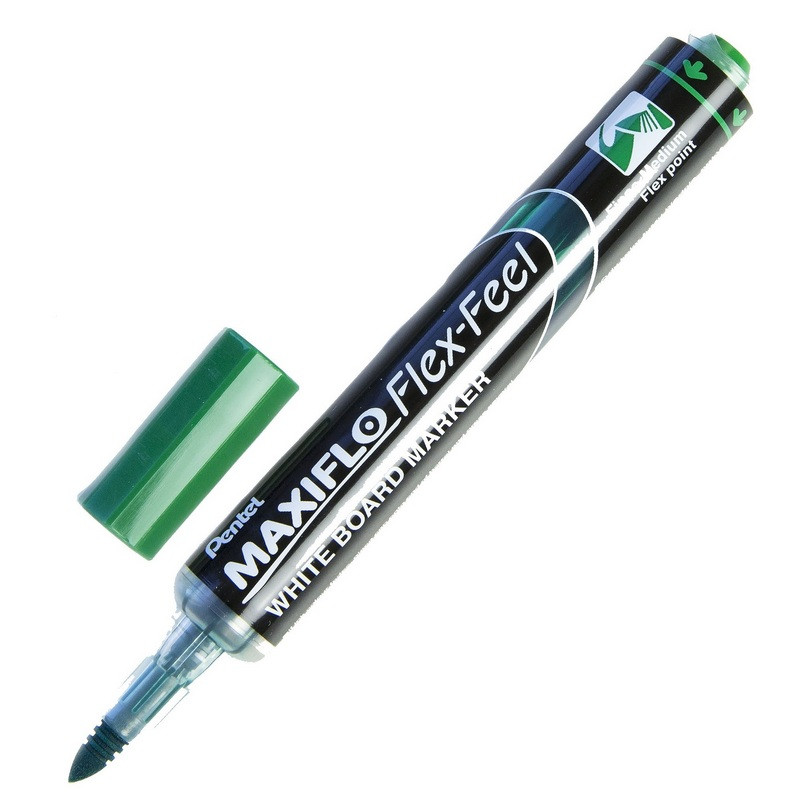 

Маркер для досок Pentel Maxiflo Flex-Feel гибкий након., зелёный, 1.0-5.0мм, Зеленый