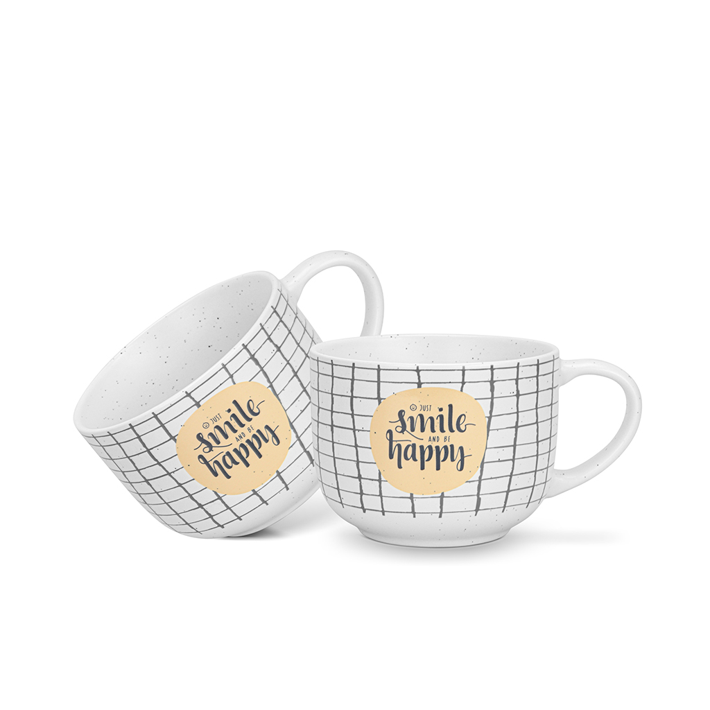

Кружки фарфоровые 580 мл / 2 шт Smile happy checked