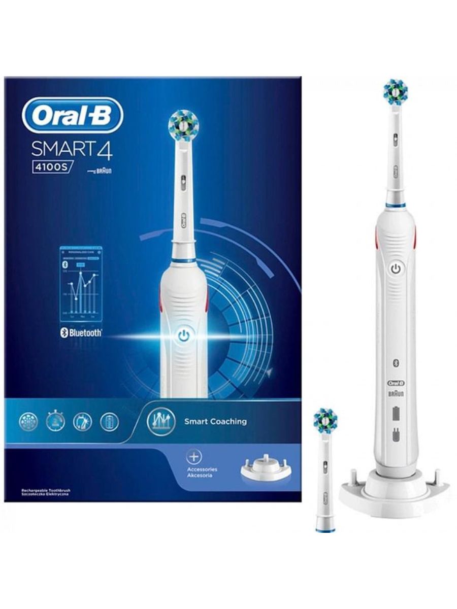 Электрическая зубная щетка Oral-B Smart 4 4100S белый электрическая зубная щетка oral b smart 4 4500 d601 513 3x белый