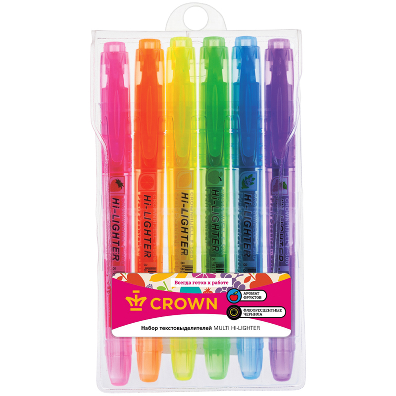 фото Набор текстовыделителей crown multi hi-lighter aroma 1-4мм, 6 цветов