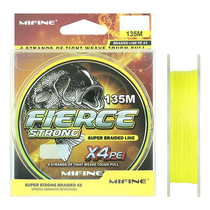 Шнур плетеный для рыбалки MIFINE FIERCE STRONG X4PE 135м 0,08мм (жёлтый); плетенка, шнур