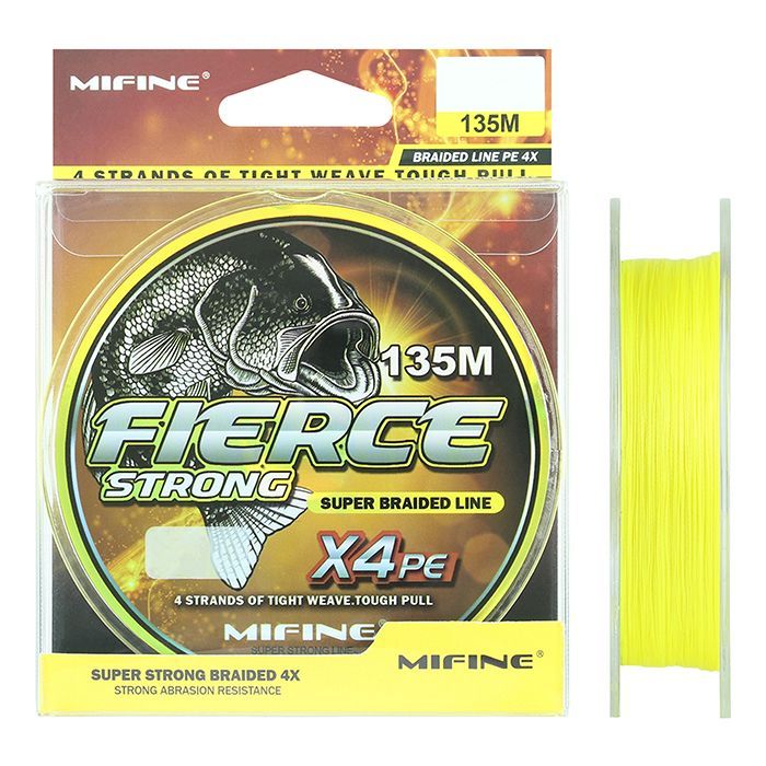 Шнур плетеный для рыбалки MIFINE FIERCE STRONG X4PE 135м 0,16мм (жёлтый); плетенка, шнур