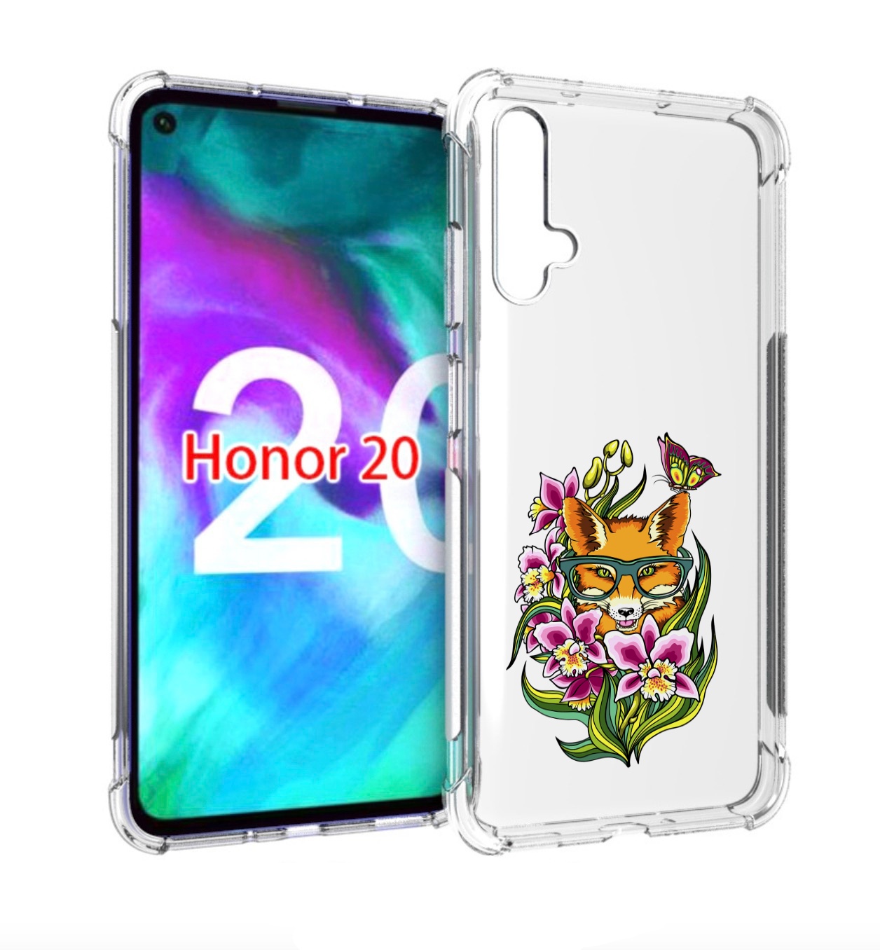 

Чехол бампер MyPads Лиса в цветах для Honor 20., Прозрачный, Tocco