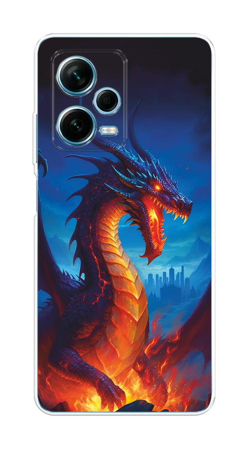 

Чехол на Redmi Note 12 Pro Plus "Дракон над лавой", Оранжевый;коричневый;синий, 317150-1