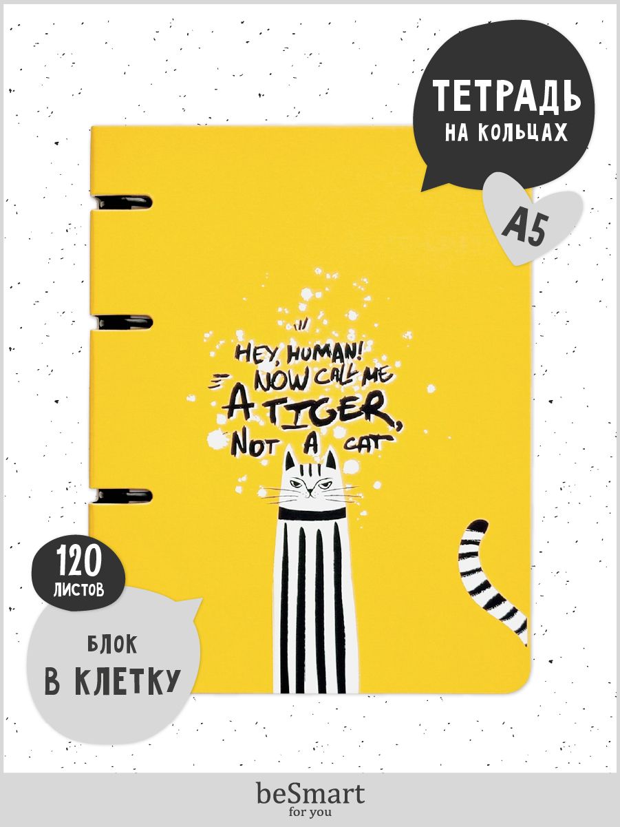 

Тетрадь общая на кольцах beSmart Hey human, А5 на 120 листов, BSТ120КА5-4