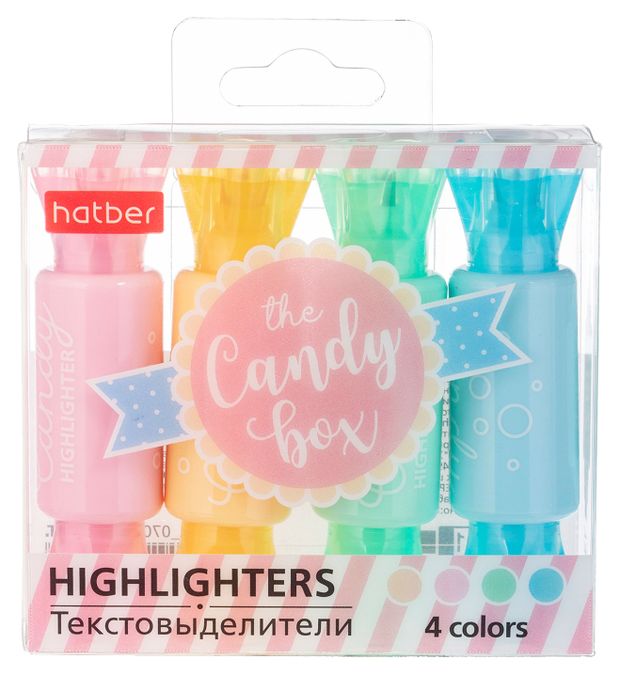 

Набор текстовыделителей Hatber Candy Pastel Двухсторонний, 4 шт, Разноцветный