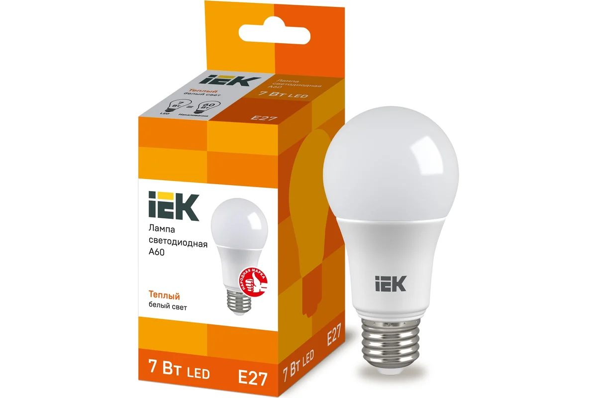 

Лампа светодиодная Iek Е27 7Вт груша теплый свет, LLE-A60-7-230-30-E27