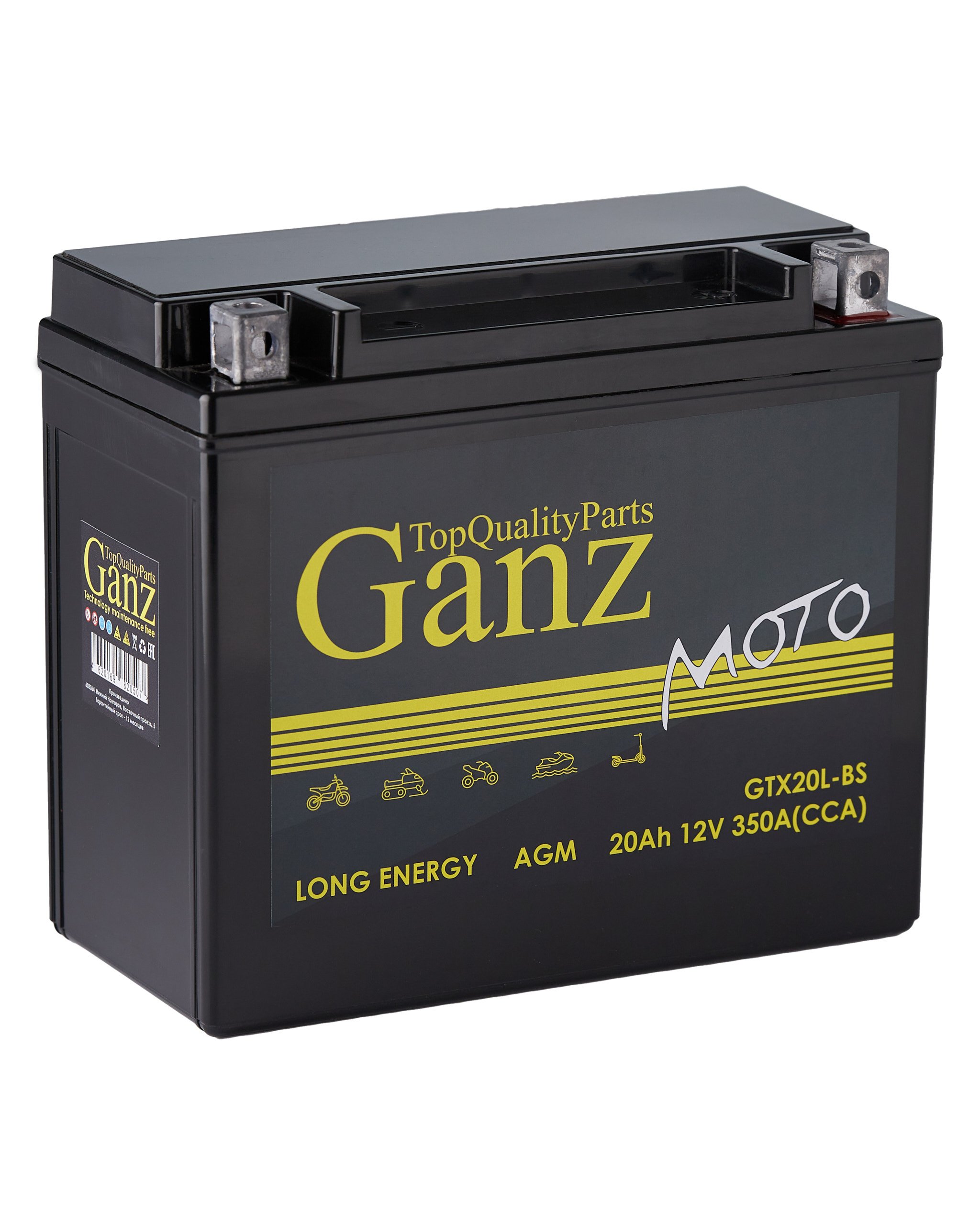 

Аккумулятор GANZ мото AGM 20 А/ч Обратная 177x88x154 CCA350 А GTX20L-BS
