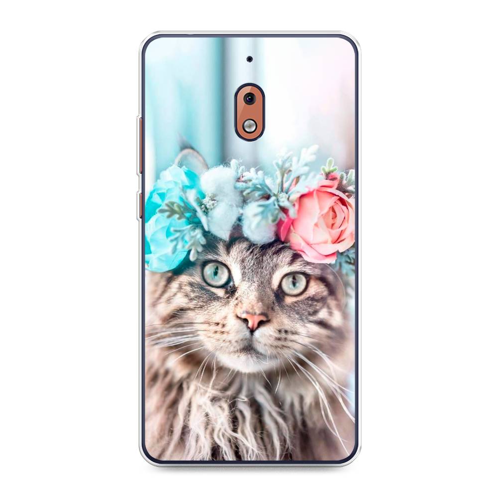 

Чехол Awog на Nokia 2.1 / Нокиа 2.1 "Кот в венке", Серый;голубой;розовый, 121550-2