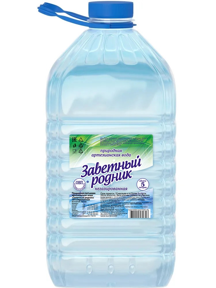 Природная вода Заветный родник питьевая артезианская негазированная, 5 л x 2 шт